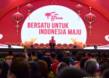 Presiden Joko Widodo saat memberikan sambutan pada puncak perayaan Imlek Nasional yang dihelat di ICE BSD, Kota Tangerang Selatan, Kamis (30/01). (humas kemensetneg)
