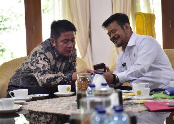 Perbincangan Gubernur Sumsel, Herman Deru dengn Menteri Pertanian, Syahrul Yasin Limpo di Kantor Kementerian Pertanian, Senin (06/01). (Humas Pemprov Sumsel)