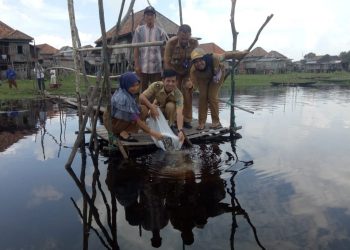 Pelepasan benih ikan patin di Sungai Desa Sentul, Kecamatan Tanjung Batu, Kabupaten Ogan Ilir. (IST)