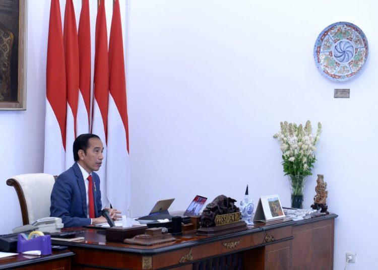 Presiden Joko Widodo saat membuka Musyawarah Perencanaan Pembangunan Nasional (Musrenbangnas) tahun 2021 yang digelar secara virtual melalui telekonferensi di Istana Merdeka, Jakarta, Kamis (30/04). (fornews.co/ksp)