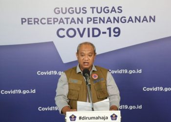 Deputi Bidang Pencegahan BNPB Lilik Kurniawan dalam jumpa pers Gugus Tugas Percepatan Penanganan COVID-19 di Graha Badan Nasional Penanggulangan Bencana (BNPB), Jakarta, Minggu (12/04). (fornews.co/humas bnpb)