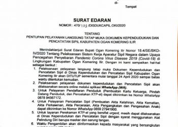 Surat Edaran tentang pelayanan di Disdukcapil OKI. (IST)