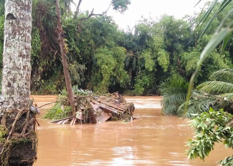 Satu rumah di Lubuklinggau, Sumsel hanyut akibat terbawa banjir bandang. Foto: Istimewa