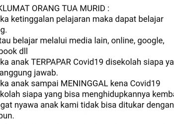 Maklumat orangtua murid yang dikutip dari Facebook Eddy Ganefo. Foto: Istimewa