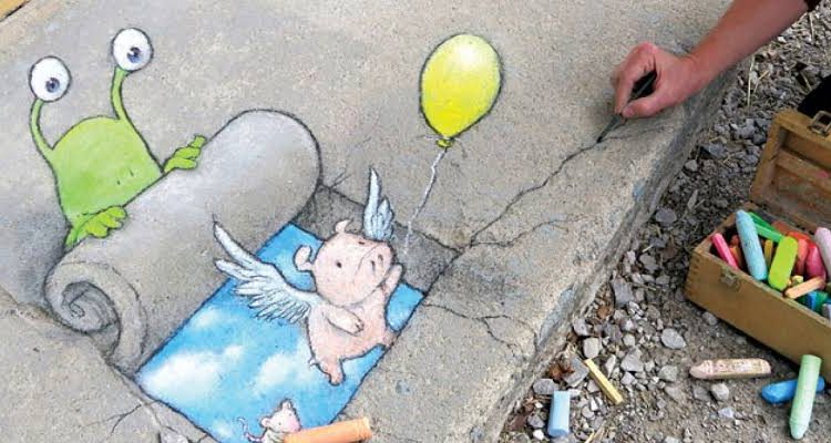 Salah satu kreativitas David Sinn di trotoar. (IST)