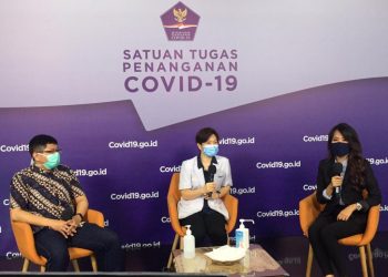 Suasana talkshow “Perlindungan Ibu, Anak, dan Balita dari Covid-19” di Media Center Satgas Covid-19 Graha BNPB Jakarta, Rabu (13/10). (fornews.co/stpc19)