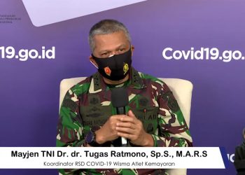 Koordinator RSD COVID-19 Wisma Atlet Kemayoran, Mayjen TNI dr Tugas Ratmono dalam talkshow Update RS Darurat COVID-19: Bahagia Kunci Kesembuhan yang dilaksanakan di Media Center Satgas Penanganan COVID-19 Graha BNPB Jakarta, Senin (09/11). (fornews.co/stpc19)
