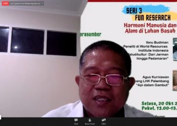 Tangkapan layar Kepala Litbang LHK Palembang M Thabrani dalam peluncuruan Jelantara secara daring, Rabu (18/11). (fornews.co/ist)