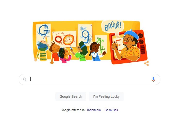 Google Doodle hari ini menampilkan sosok pak Tino Sidin, seniman gambar yang begitu lekat dengan memori anak-anak era 80-an. (fornews.co/ist)