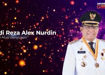 Bupati Muba Dodi Reza Alex memenangkan AHI 2020 sebagai Bupati Terpopuler di Media Digital 2020 yang diumumkan pada puncak perhelatan AHI 2020 yang digelar secara virtual, Kamis (26/11). (fornews.co/humas pemkab muba)