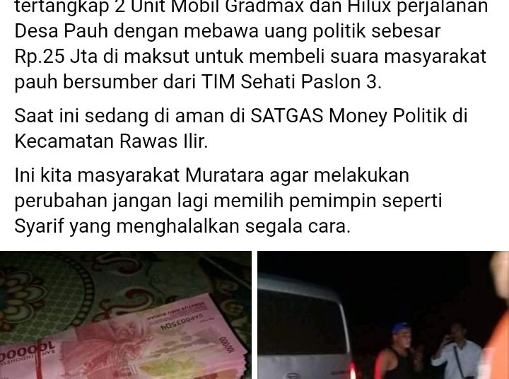 Screenshot unggahan salah satu akun facebook terkait dugaan money politic di Muratara, Sumsel. (IST)