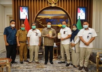 Jajaran Perum Bulog Kanwil Sumsel Babel saat menemui Gubernur Sumsel Herman Deru, Selasa (12/1/2021). (fornews.co/kominfo sumsel)
