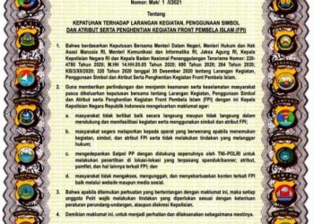 Maklumat Kapolri Nomor: Mak/1/I/2021 tentang Kepatuhan terhadap Larangan Kegiatan, Penggunaan Simbol dan Atribut Serta Penghentian Kegiatan Front Pembela Islam (FPI), yang ditandatangani Kapolri Jenderal Polisi Idham Azis pada 1 Januari 2021. (fornews.co/ist)