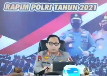 Tangkapan layar Wakapolri Komjen Pol Gatot Eddy Pramono saat menutup Rapim TNI-Polri 2021 secara virtual, Rabu (17/2/2021). (fornews.co/humas polri)