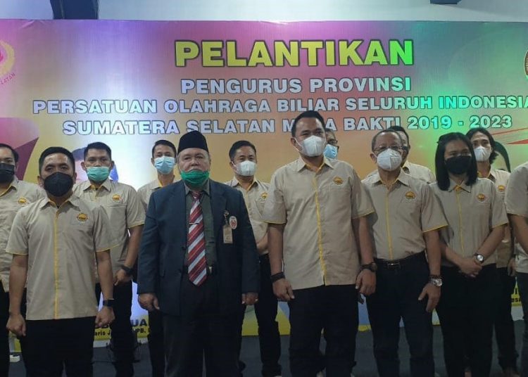 Prosesi pelantikan Pengprov POBSI Sumsel oleh Ketua Umum B POBSI, Hari Tanoesoedibjo secara virtual, di Plaza Biliar, Internasional Plaza, Rabu (24/03/2021). (fornews.co/ist)