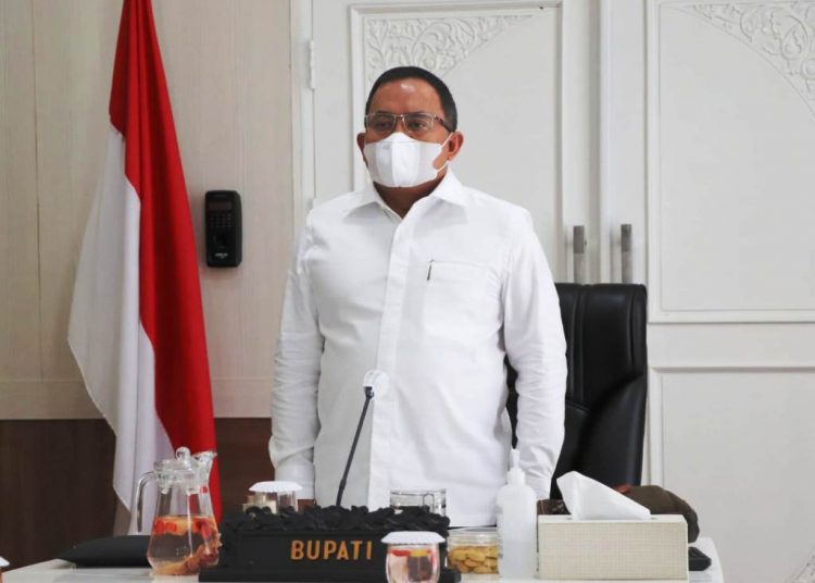 Bupati Muba Dodi Reza Alex saat mengikuti pelantikan kepengurusan ADPMET periode 2020-2025 secara virtual, Selasa (2/3/2021). (fornews.co/humas pemkab muba)