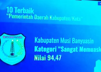 Tangkapan layar pengumuman Penghargaan Pengawasan Kearsipan Tahun 2020 oleh ANRI dalam Webinar Nasional PKPKT tahun 2020, Selasa (20/4/2021). (fornews.co/humas pemkab muba)