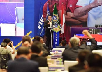 Menpora RI Zainudin Amali memberikan sambutan pada Kongres Biasa PSSI di Hotel Raffles Jakarta, Sabtu (29/5/2021). (fornews.co/kemenpora/bagus)