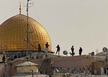 Pasukan keamanan Israel berada di atas atap di depan Masjid Kubah Batu, kompleks Masjid al-Aqsa, di Kota Tua Yerusalem, Senin (10/5/2021). (ANTARA FOTO/REUTERS/Ilan Rosenberg/rwa via Suara.com)