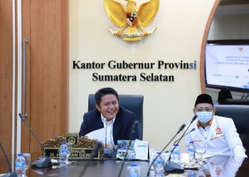 Gubernur Sumsel Herman Deru Bersama Ketua DPW PKS Sumsel, saat kunjungan kerja ke Gubernur Sumsel, Senin (7/6/2021). (fornews.co/humas pemprov sumsel)