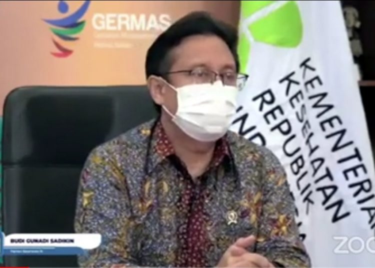 Menteri Kesehatan (Menkes), Budi Gunadi Sadikin saat menjadi pembicara kunci pada Puncak IDC 2021 yang digelar Asosiasi Media Siber Indonesia (AMSI) secara virtual, Kamis (25/11/2021). (fornews.co/ist)
