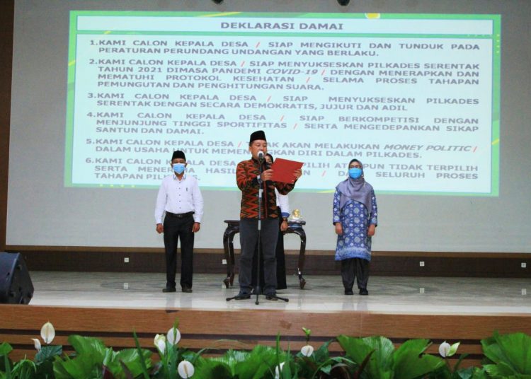 Suasana acara Deklarasi Damai Pilkades serentak di Kabupaten Muba, di Opproom Pemkab Muba, Kamis (18/11/2021). (fornews.co/humas pemkab muba)