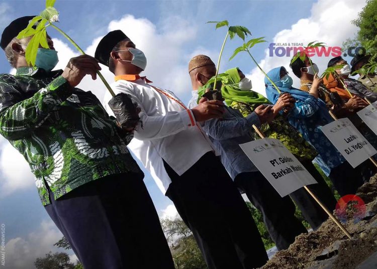PENANAMAN Perdana Program Tani Bangkit bersama Lazizmu di Wedomartani, Ngemplak, Sleman, Kamis (18/11/2021). (foto fornews.co/adam)