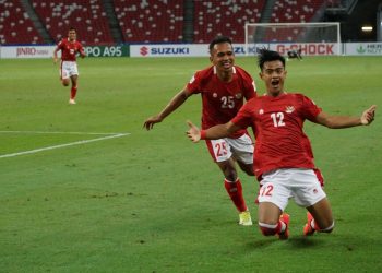 Pratama Arhan saat melakukan selebrasi usai menjebol gawang Malaysia pada Piala AFF 2020, di National Stadium Singapura, Desember 2021 lalu. (fornews.co/pssi.org)