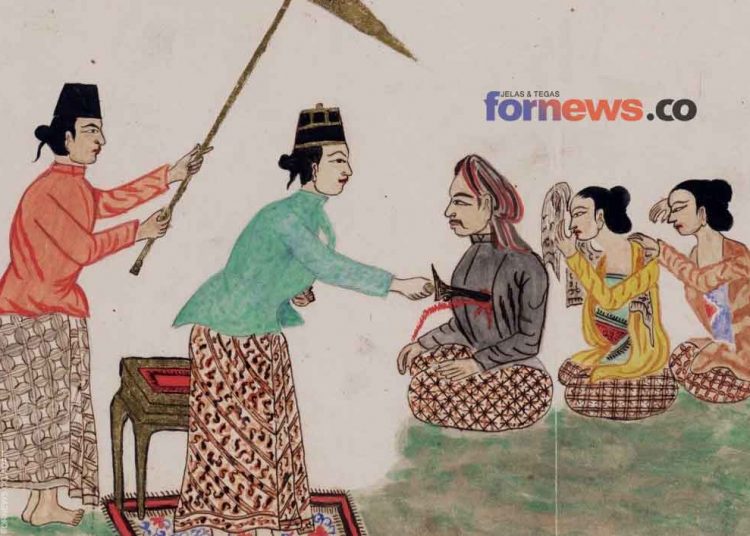 SEBUAH lukisan yang menggambarkan Amangkurat II mengeksekusi Trunajaya. (foto fornews.co/adam)