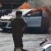 Mobil Mazda CX7 milik Oscar Fauzi terbakar saat melintas di Jalan Demang Lebar Daun Palembang, Senin (8/8/2022) siang. (iNewspalembang.id/ist)