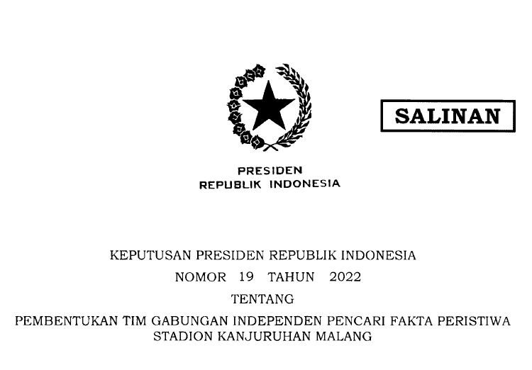 Keppres Nomor 19 Tahun 2022. (fornews.co/tangkap layar)