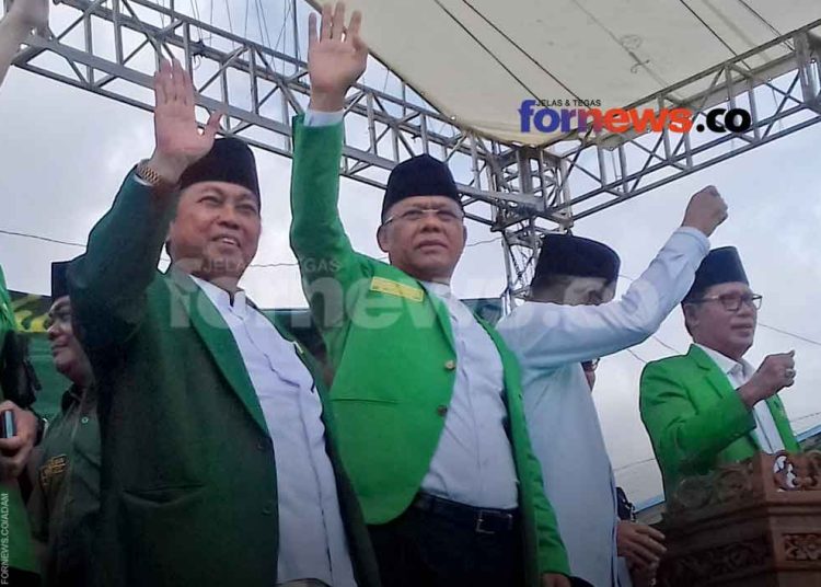 PLT. Ketua DPP PPP, Muhamad Mardiono, menghadiri puncak Harlah PPP ke-50 di Yogyakarta pada Ahad tanggal 8 Januari 2023 bersama Romahurmuziy dan Sandiaga Salahudin Uno. (foto fornews.co/adam)