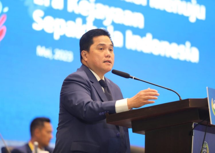 Ketua Umum PSSI Erick Thohir saat berbicara pada Kongres Biasa PSSI 2023 di Jakarta, Minggu (28/5/2023). (fornews.co/pssi.org) 