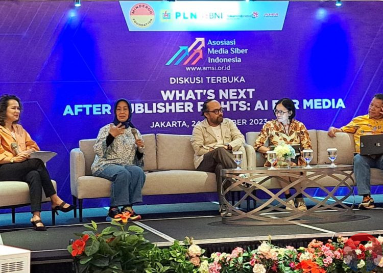 Suasana diskusi terbuka 'What's Next After Publisher's Right: AI For Media' yang digelar Asosiasi Media Siber Indonesia (AMSI), di Hotel Ashley Jakarta, Jumat (24/11/2023). (fornews.co/sidratul muntaha)