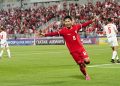 Gelandang Timnas Indonesia U-23, Witan Sulaeman melakukan selebrasi usai mencetak gol cantik ke gawang Yordania, di Stadion Abdullah bin Khalifa, Doha, Qatar, Minggu (21/4/2024). (fornews.co/ist)