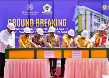 GROUND BREAKING Gedung Asrama Mu'allimin Muhammadiyah pada Ahad, 18 Mei 2025, di Kapanewon Sedayu, Kabupaten Bantul, Daerah Istimewa Jogjakarta (DIJ), oleh Partai Golkar dihadiri langsung Ketua PP Muhammadiyah Muhadjir Effendy dan Ketua Partai Golkar Bahlil Lahadalia. (foto fornews.co/muhammadiyah)