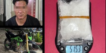 Tersangka kurir narkoba IPJ bersama barang bukti sabu seberat 51 gram, usai diringkus jajaran Satresnarkoba Polres Muratara, Selasa (29/9/2026) kemarin. (fornews.co/ist)