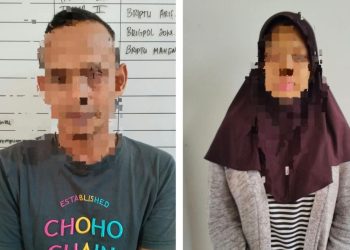 Pasangan ayah S dan anak perempuan kandung DM, yang membuang bayi hasil hubungan mereka di Musala Desa SP-9, usia diamankan Polres Muratara. (fornews.co/ist)