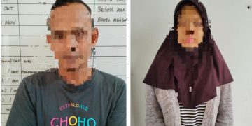 Pasangan ayah S dan anak perempuan kandung DM, yang membuang bayi hasil hubungan mereka di Musala Desa SP-9, usia diamankan Polres Muratara. (fornews.co/ist)